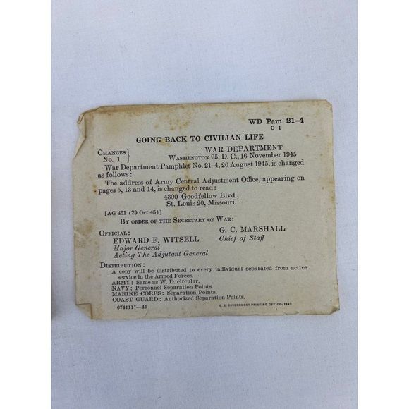 1945 WWII Ruptured Duck Honorable Discharge Booklet Going Back to Civilian Life - Picture 3 of 10